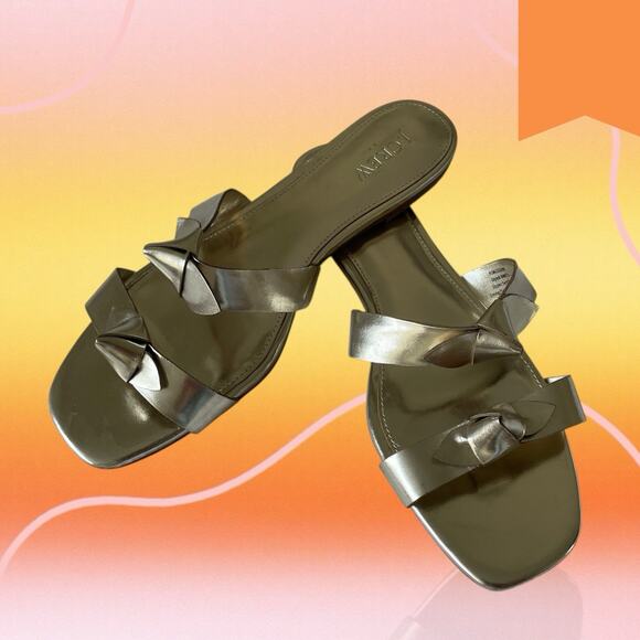 J Crew Sandals Womens 10 Double Knot Metallic Gold Beach Slides Flats EUC - Picture 6 of 8